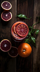 Obraz na płótnie Canvas Fresh Blood Orange Smoothie on a Rustic Table