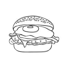 Bacon egg and cheese sandwich. Vector hand drawn illustration.