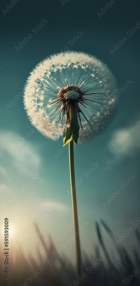 Poster dandelion blooming in the clouds generative ai
