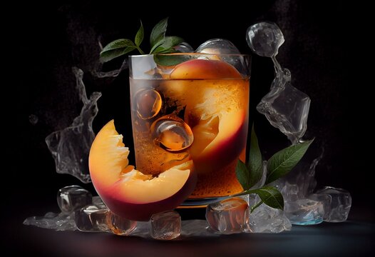 Chilled peach tea w/ ice cubes. Generative AI