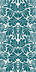 Blue green abstract background with tropical palm leaves in Matisse style. Vector seamless pattern.