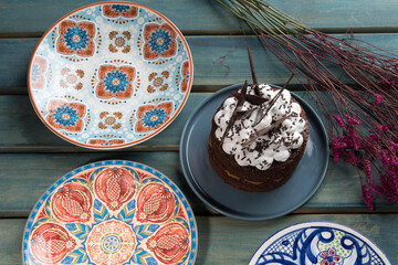 Chocolate dessert on a plate