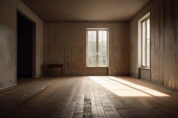 parede vazia e piso de madeira com brilho de luz do sol. Plano de fundo interior para a apresentação.