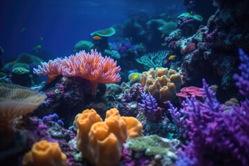 Naklejka na ściany i meble Marine corals of various colors under the sea. Generative AI