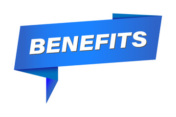 Benefits banner. Benefits speech bubble. Benefits ribbon template. Benefits sticker, sign or tag. Vector