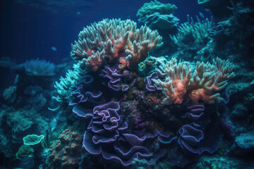 Naklejka na ściany i meble Marine corals of various colors under the sea. Generative AI