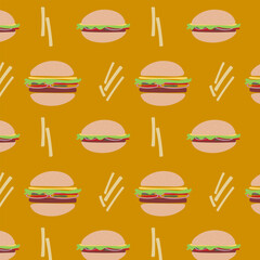 food pattern with burgers and french fries