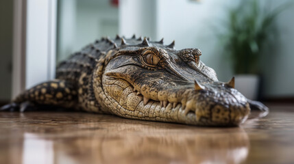 Fototapeta premium alligator on the floor in living interior