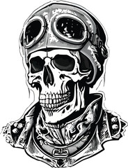 Artwork illustration and t-shirt design Pilot skull engraving ornament, white background
