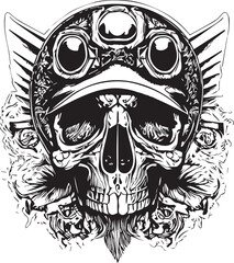 Artwork illustration and t-shirt design Pilot skull engraving ornament, white background
