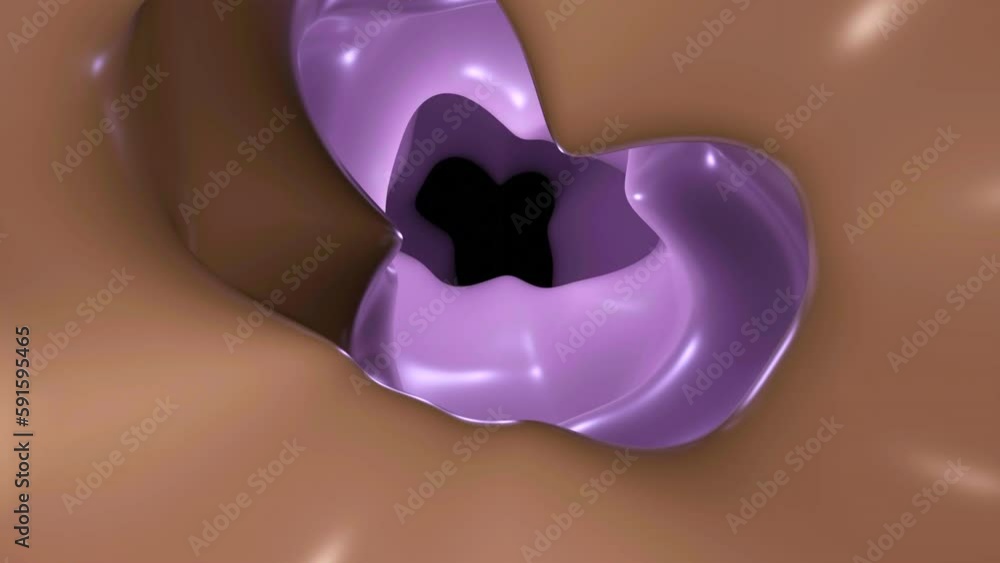 Poster 3d tunnel with moving liquid textures. design. abstract animation of moving tunnel with liquid. liqu