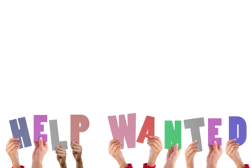 Hands holding up help wanted