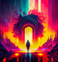 Fototapeta premium Dreamlike Stargates: An Otherworldly Journey through Cosmic Realms and Mysterious.