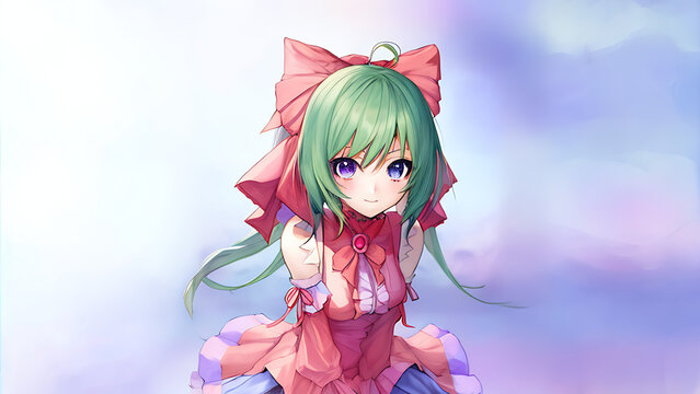 Digital Dream: AI-Generated Anime Girl with Green Hair and Pink Outfit
