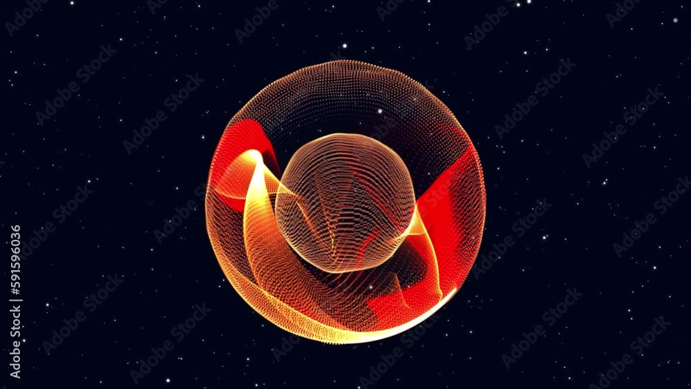 Wall mural abstract orange and red bright glowing digital cosmic round sphere rotating and moving in the space 