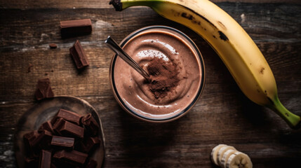 Fresh Banana and Chocolate Smoothie on a Rustic Table