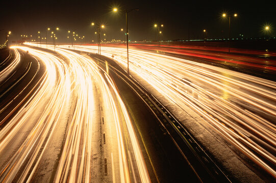 Traffic on Highway 401 at Night, Toronto, Ontario, Canada