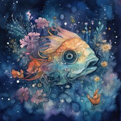 Watercolor mysterious Fish Generative Ai