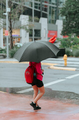 woman under umbrella in Miami Beach rain day 