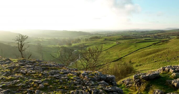 Limestone pavement in Malhamdale at sunrise
