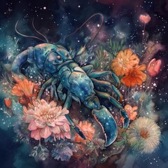 Watercolor mysterious Lobster Generative Ai
