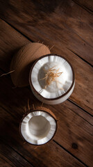 Fresh Coconut Smoothie on a Rustic Table