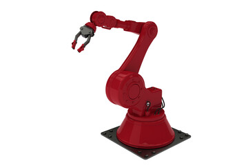 Red robot arm with black claw