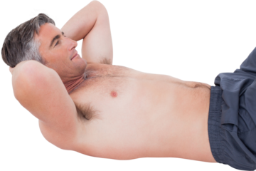 Fit man doing sit ups with no shirt on