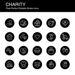 Thin Line Charity Icons Set: Editable Vector Illustrations for Fundraising.