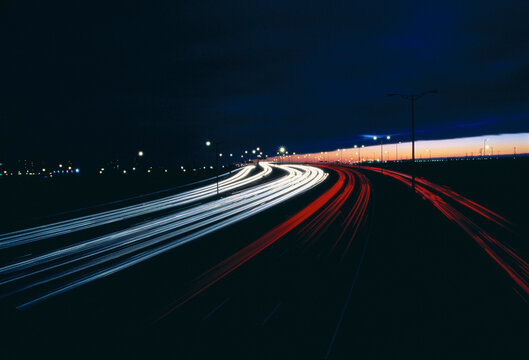 Light Trails on Highway 401 At Night Toronto, Ontario, Canada
