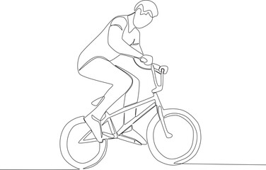 A man riding a small bicycle. World bicycle day one-line drawing
