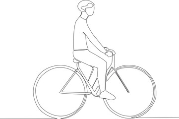 A man rides a bicycle leisurely outdoors. World bicycle day one-line drawing