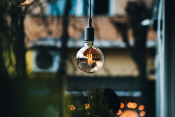 stylish light bulbs in the cafe