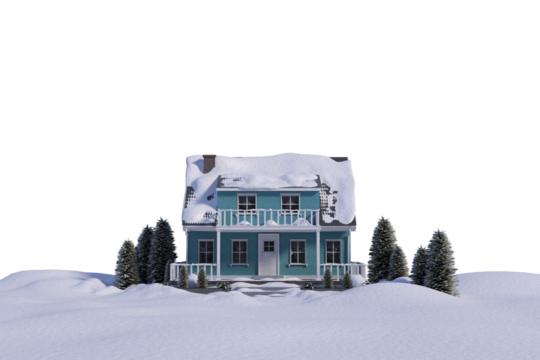 Three dimensional house snow covered