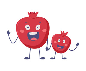 Funny Red Pomegranate Character Holding Hands and Greeting Vector Illustration