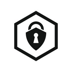 lock icon, padlock icon - abstract logo type icon - hexagon black background. Vector illustration