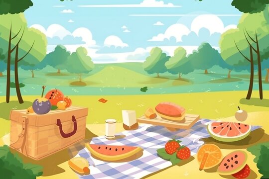 an illustration of summer picnic in the garden