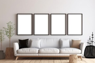 mock up poster frame in modern and simple living room interior background 