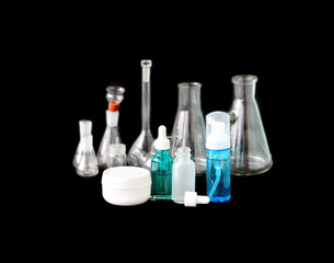 skin serum, moisturizing and whitening serum, fruit acids.Glass Volumetric Flask  ,Laboratory Flasksare used for  laboratory work  in the background