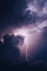 Fototapeta na wymiar lightning lights up the sky with a purple sky, and purple clouds