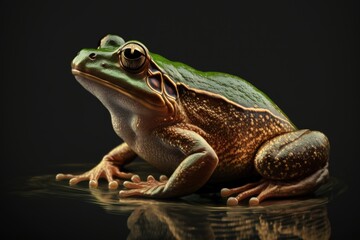 Naklejka premium a green frog isolated on black background with reflection created with generative ai