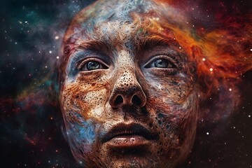 Galaxy on face, Galaxy mix with woman's face