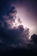 Fototapeta na wymiar lightning lights up the sky with a purple sky, and purple clouds