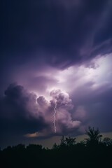 lightning lights up the sky with a purple sky, and purple clouds