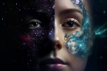 Galaxy on face, Galaxy mix with woman's face