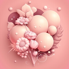 pink banner, holiday greetings. advertising, greetings, balloons, flowers. generated by AI