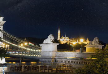 Fototapeta na wymiar Hungarian landmark, Budapest Chain Bridge night view. Long exposure.