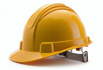 Fototapeta premium Yellow construction helmet with adjustable chin strap - safety gear - isolated on white background. Generative AI