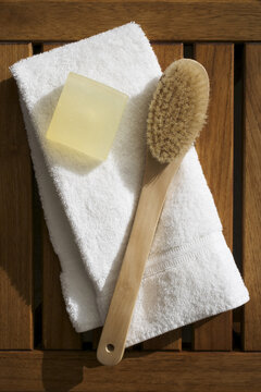 Scrub Brush, Soap and Towel
