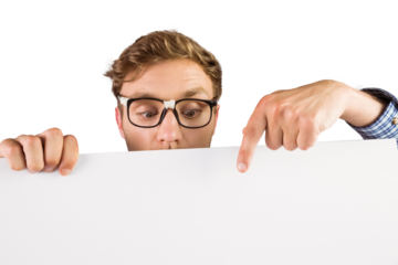 Geeky hipster showing a card